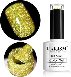RARJSM Reflective Gel Nail Polish, Yellow Gel Nail Polish, 7.5ml 0.25Floz Yellow Nail Glitter Gelpolish Summer Candy Collection Diamond Shimmer for Starter Nail DIY at Home U V L E D Cure Required