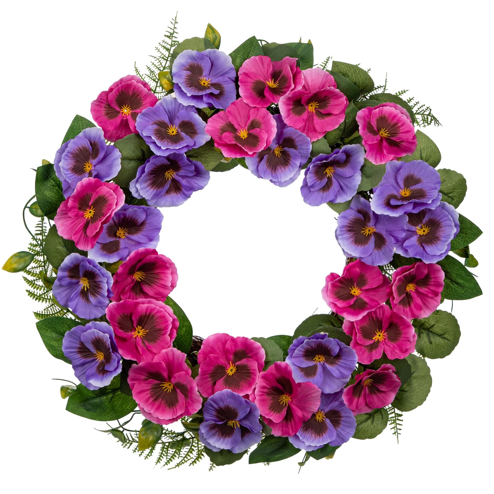 Artificial Wreath with Orchid Flowers,16" Wreaths for Front Door Flocked Magnolia Leaves,Eucalyptus Leaves,Fern Branches for Front Door Indoor Outdoor