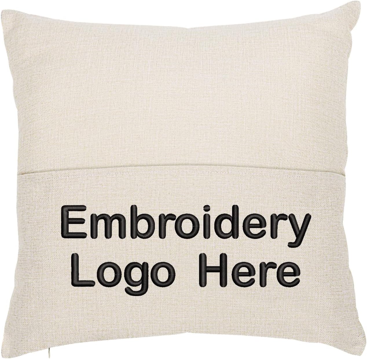 TopTie Custom Embroidery Pillow Cover, 18" X 18" Personalized Linen Throw Pillowcase with Pocket