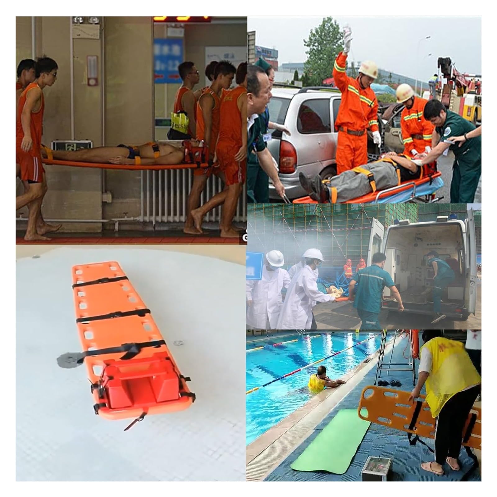 HAIXHX Spineboards Notfall-Rettungstrage Für Rettungsschwimmer, Schwimmendes Tragenbrett Für Schwimmbäder, Erste-Hilfe-Wirbelsäulentransferbrett Mit Immobilisationsgurtsystem(Orange)