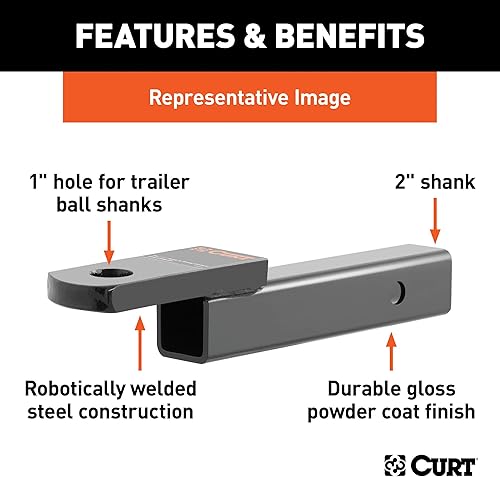 Miniatura 4 de CURT 45020 - Soporte de bola de enganche de remolque clase 3, se adapta a receptor de 2 pulgadas, 7,500 libras, orificio de 1 pulgada, caída de 2