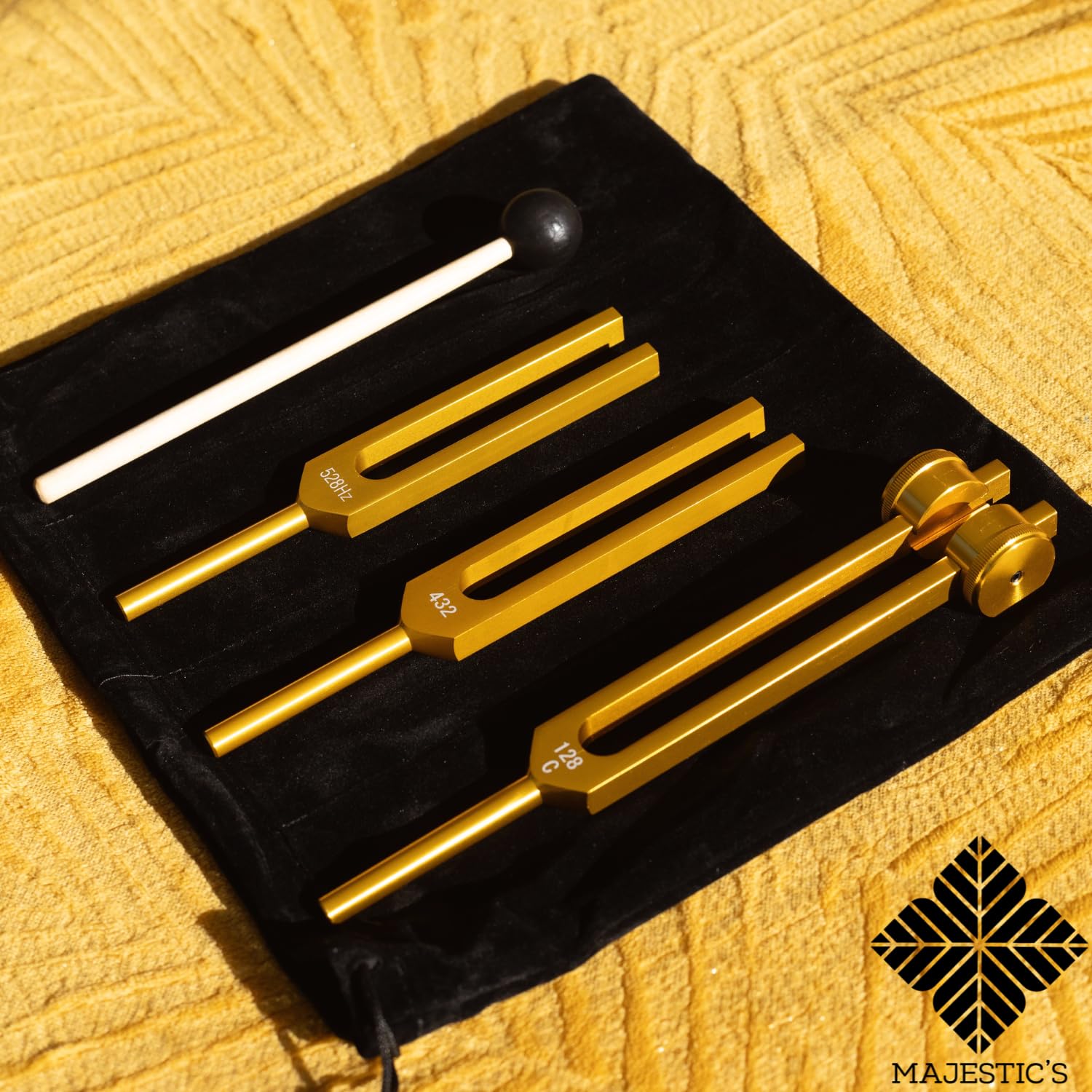 Diapasones terapéuticos profesionales 128hz 432hz 528hz | Pack de 3 de aluminio dorado