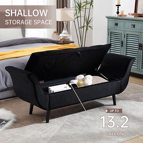 Miniatura 9 de Deolme Banco de almacenamiento para dormitorio, banco de pie de cama, tamaño King, largo y moderno tapizado de terciopelo, bancos otomanos con brazo