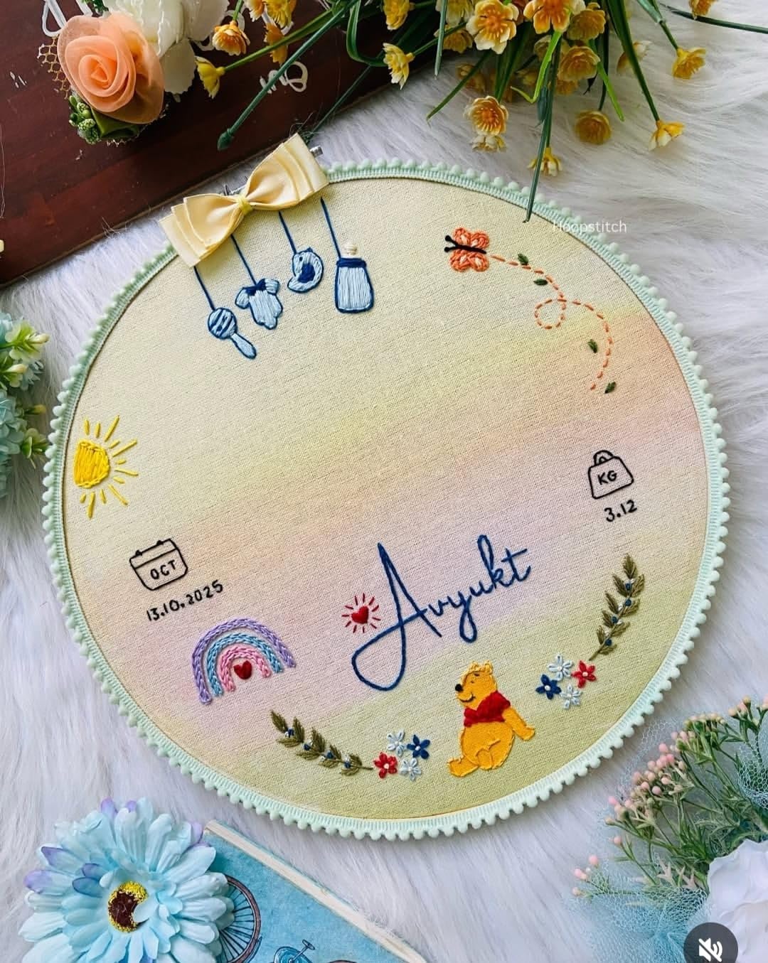 Handmade Unisex Baby Footprint Embroidery Hoop, Personalized Embroidery Hoop Frame for Baby-image-43