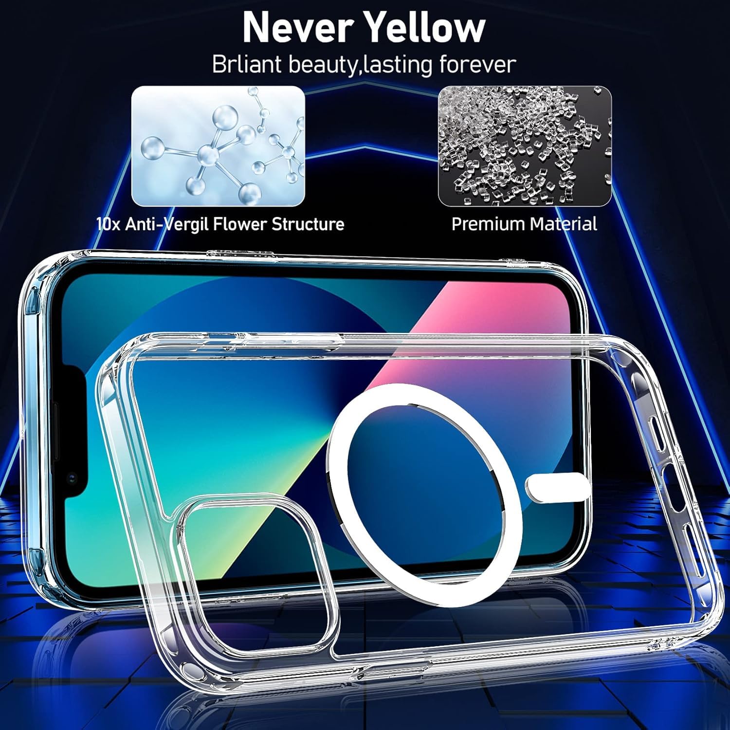 Coque iPhone 13 Aimantée MagSafe Antichoc TPU 6,1'' Transparent avec 2 Verres Trempés