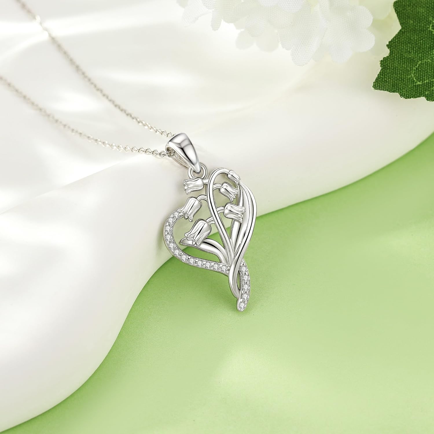 URONE Scottish Thistle/Hibiscus/Lily of Valley Necklace 925 Sterling Silver Heart Flower Pendant Flower Jewelry Gift for Women - Image 2