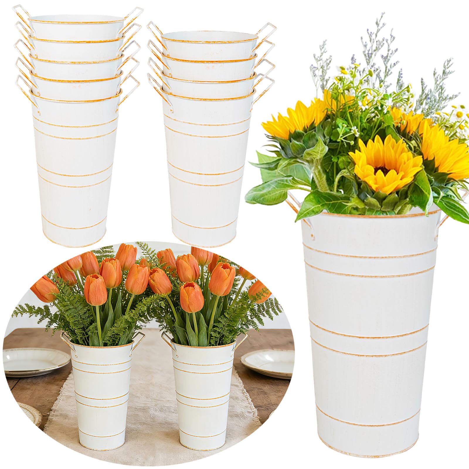 View 1 of 10 Pack Rustic Metal Tall Flower Vase with Handles for Wedding Home Decor