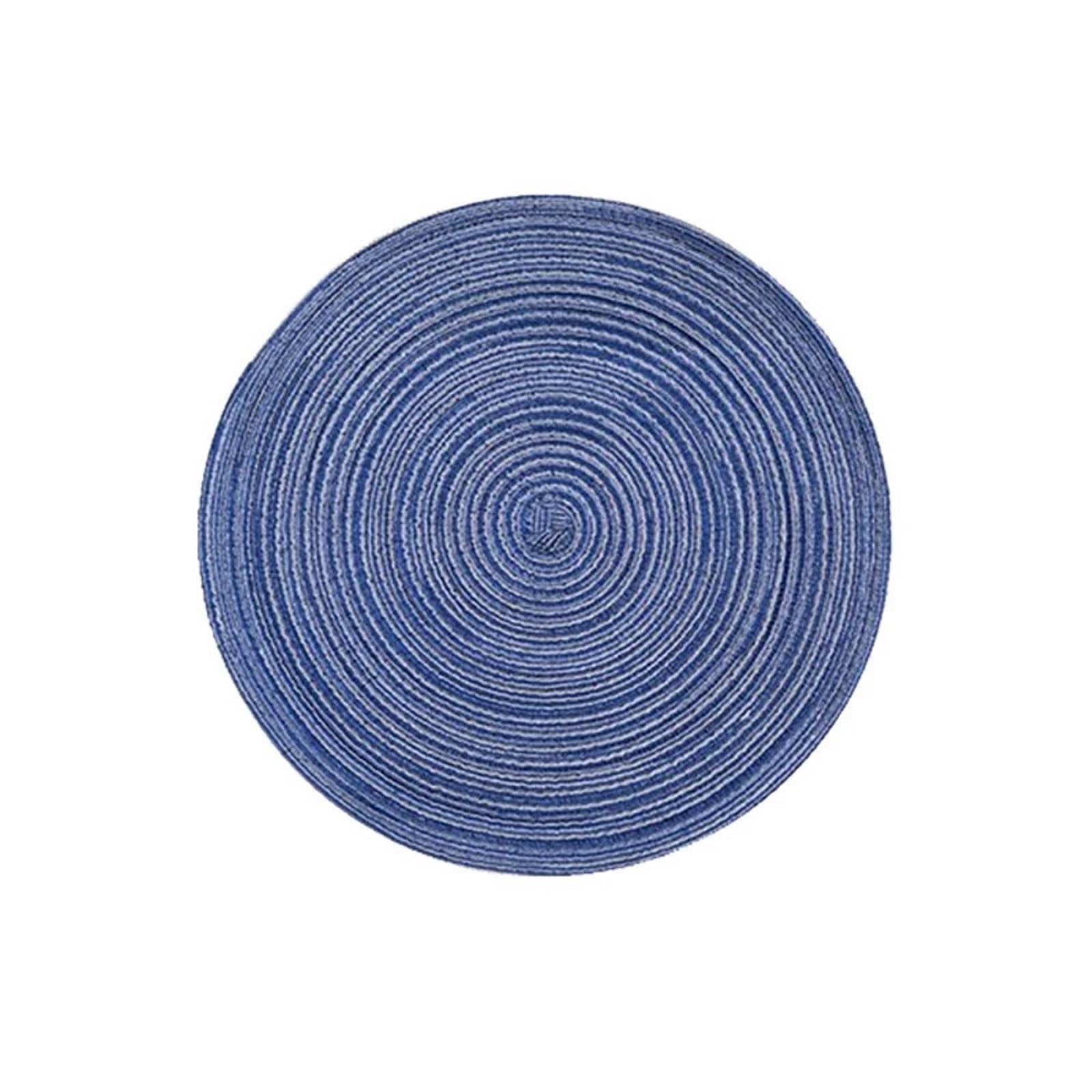 Cotton Coasters 4pcs Round Ramie Imitation Cotton Yarn Woven Anti Scald Insulation Dish Mat Household Table Coaster(Blue)