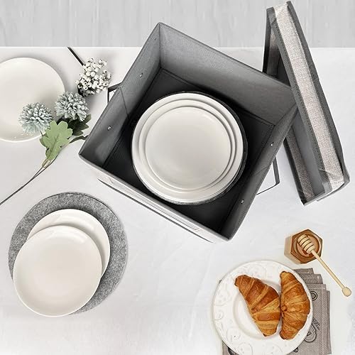 Miniatura 2 de homyfort Contenedores de almacenamiento de China con tapa y asas, caja de almacenamiento de vajilla para platos con 12 separadores de fieltro,