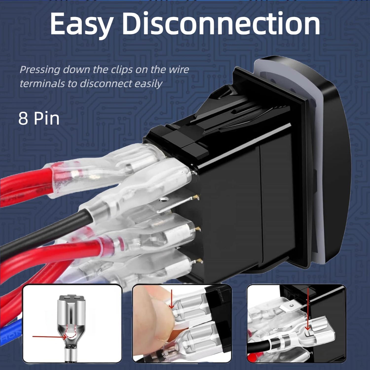 RV Awning Open/Close 8Pin 12V/24V DC Rocker Switch (Red) | Waterproof DPDT Momentary 3 Position (ON)-Off-(ON) Marine Car Toggle Switch for Automotive Replacement Parts