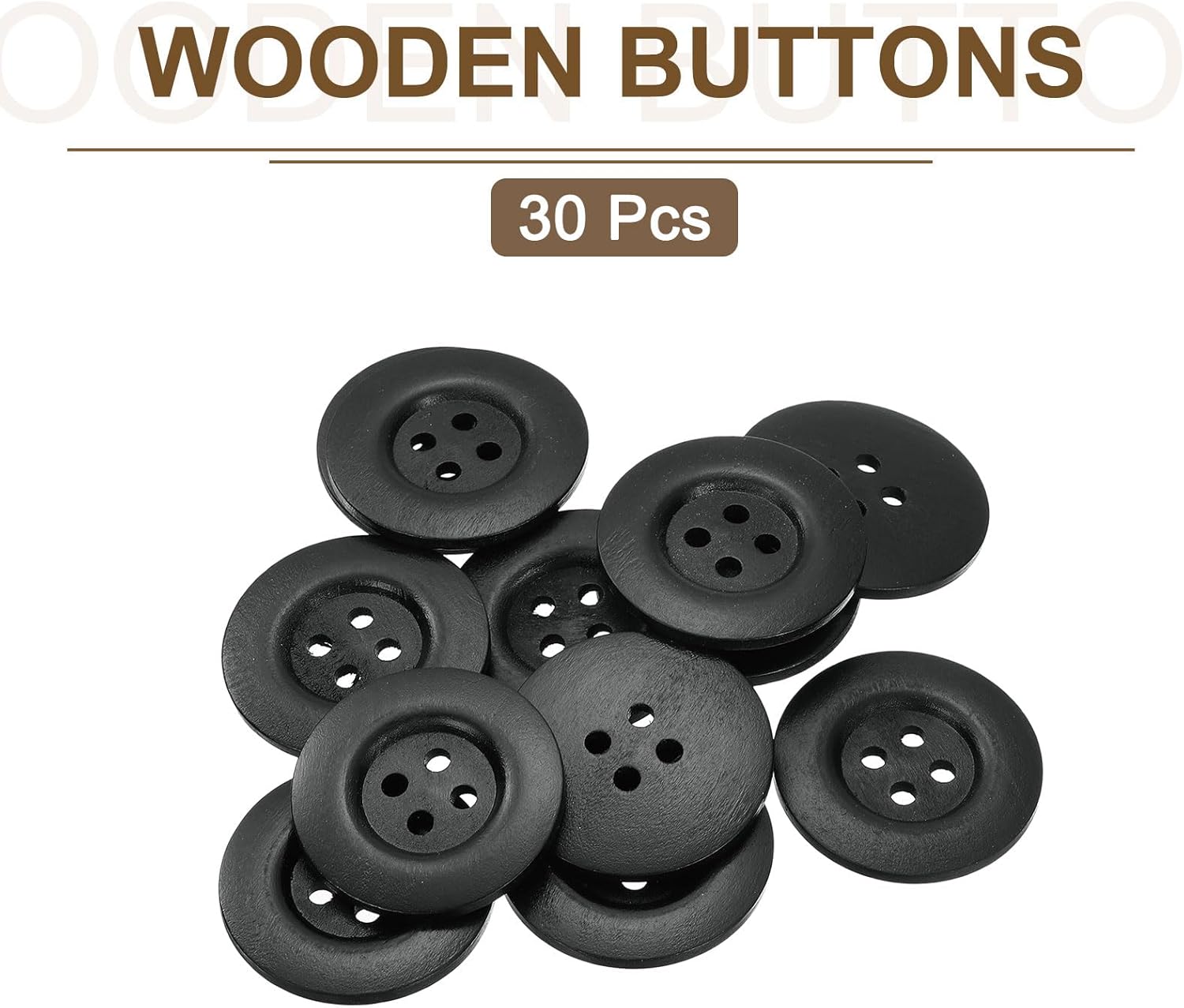 uxcell 30Pcs Large Wooden Buttons, 50mm(2") 4 Hole Round Wood Sewing Button Craft for Sewing DIY Craft Clothing, Black (Pack of 2)