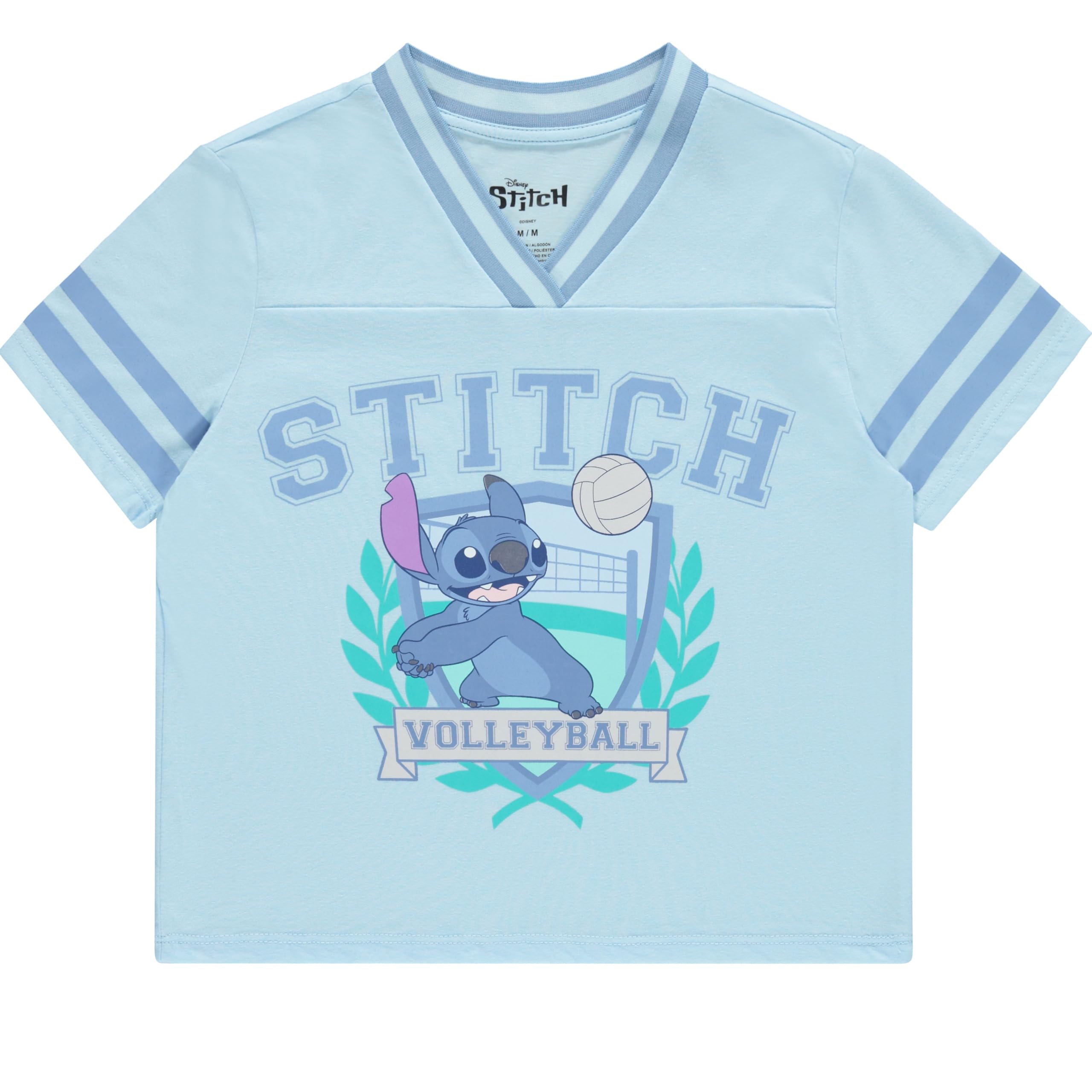 Disney Lilo and Stitch Girls Short Sleeve T-Shirt- Stitch Girls Volleyball Graphic V Neck Sizes 4-16
