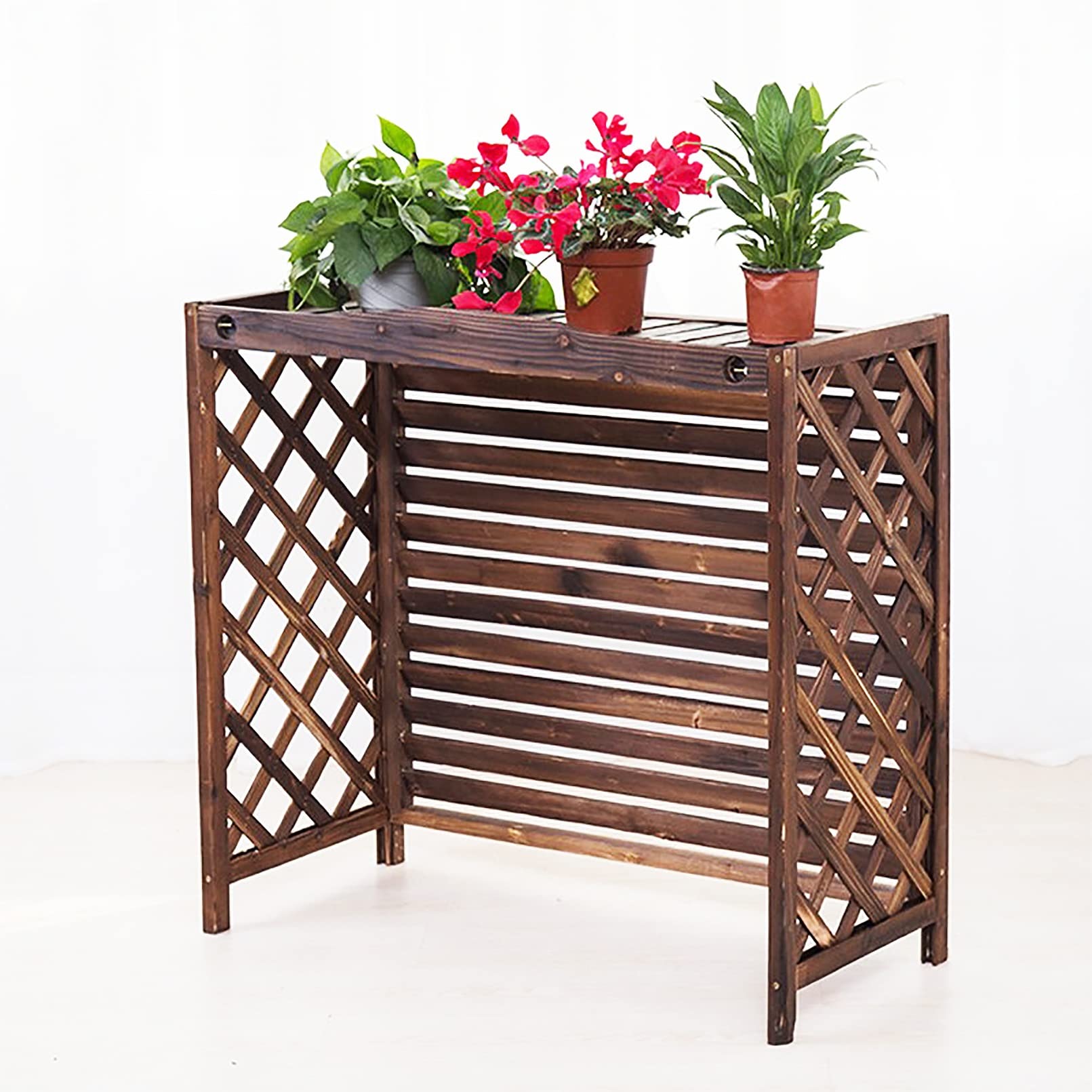 Cache-climatiseur en bois pour extérieur avec grilles de protection