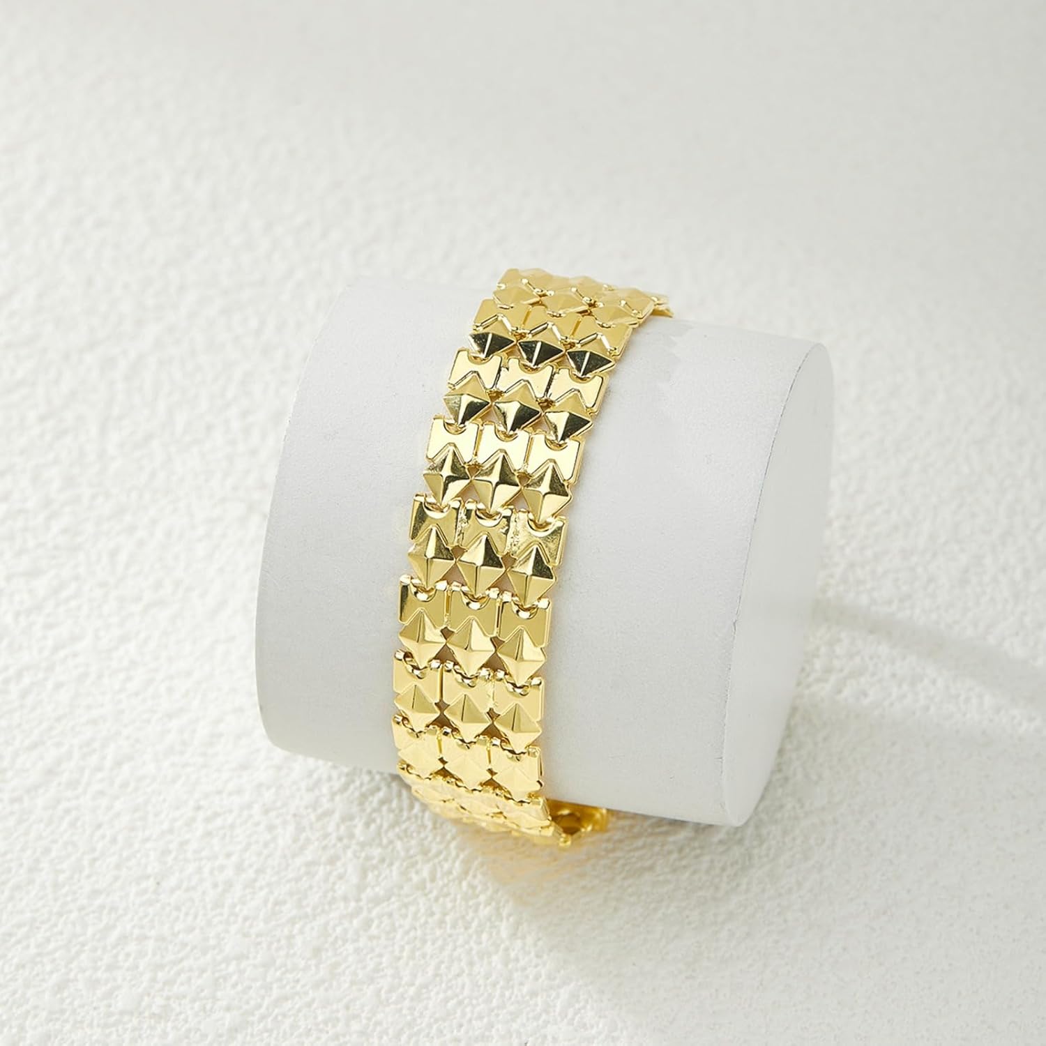 Italian Women's Diamond-Shaped Gold Bracelet Sterling Silver Plated with 18K Gold Men's Watch Strap Bangle Italian Bracelet Length 7inches