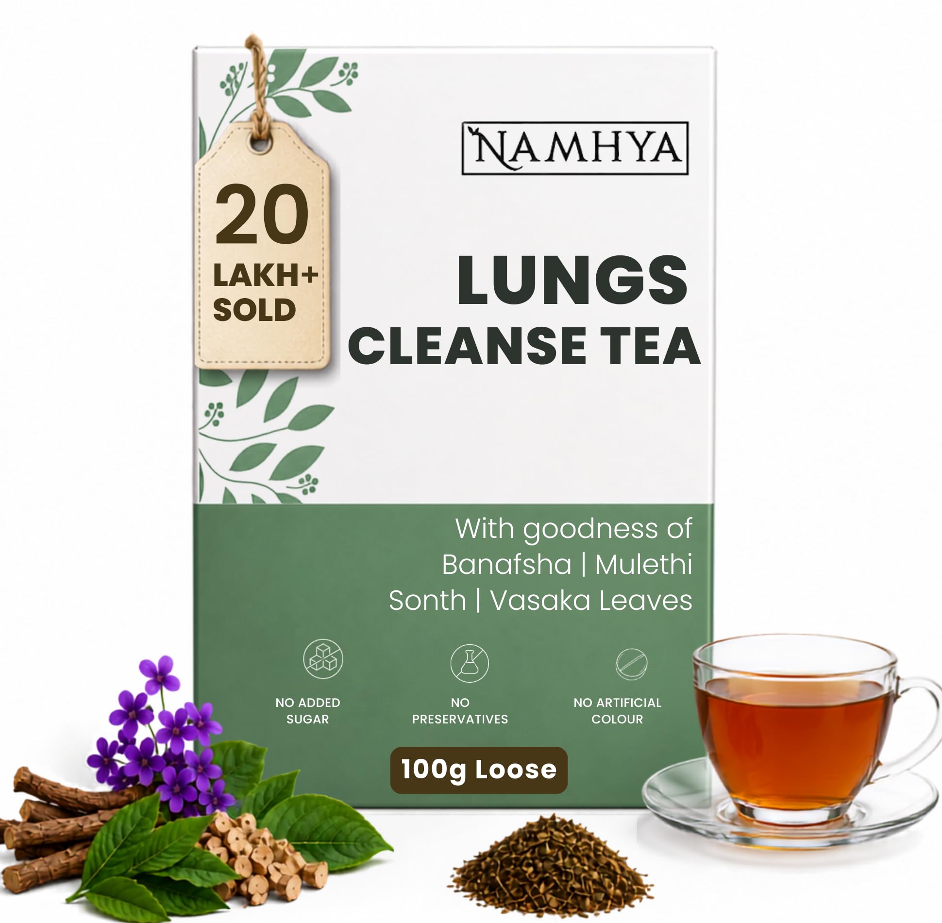 Namhya Lungs Herbal Cleanse Tea | Easy Breathing Support | 100gm Loose Tea