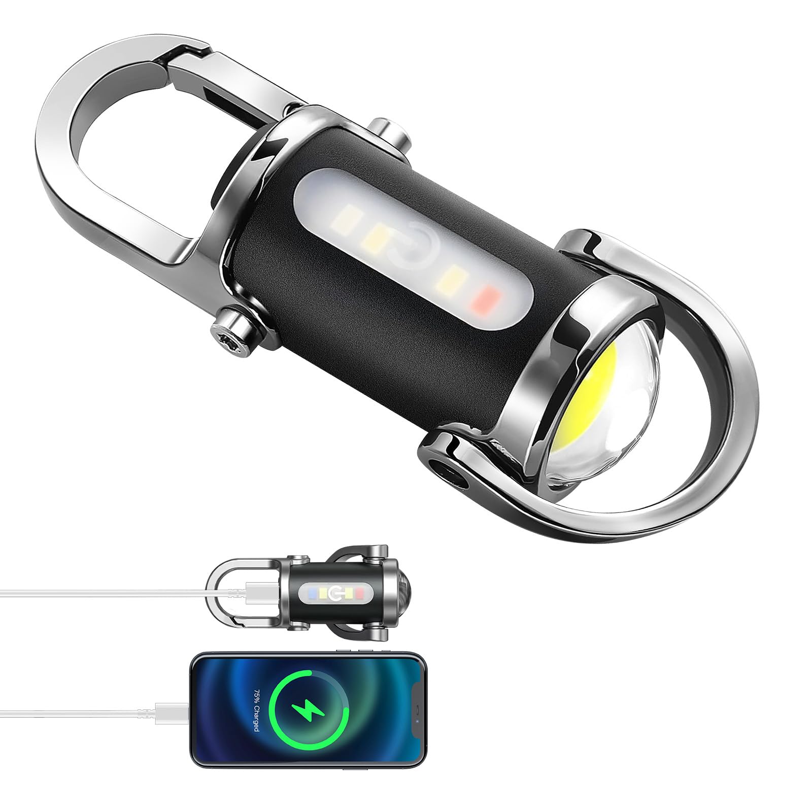 BudaTao Emergency Keychain Flashlight（3 in 1）, Rechargeable 500 Lumens EDC Tool with Red/Blue Strobe, 1000mAh USB-C Charging, IPX7 Waterproof,