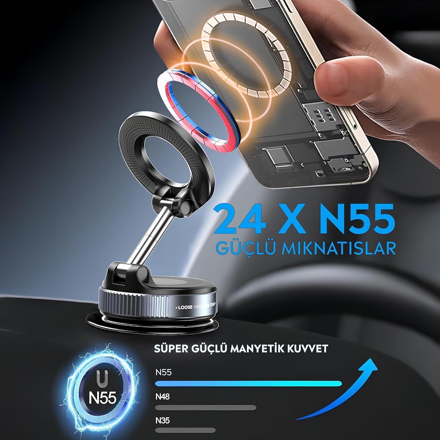 X68 Mıknatıslı Vakumlu Araç Içi Telefon Tutucu Manyetik 360° Dönen Taşınabilir Çok Amaçlı Araba Tutacağı