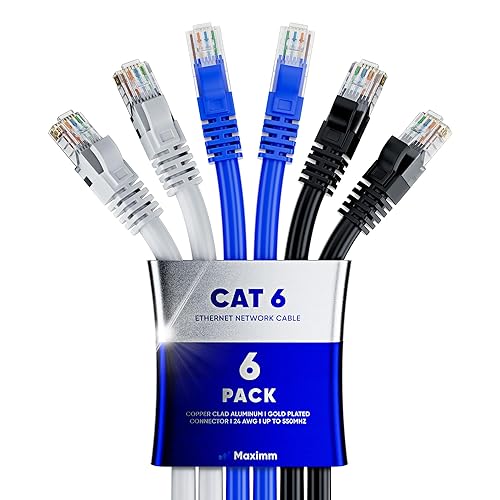 Miniatura 24 de Maximm Cable Ethernet Cat 6 de 30 pies (paquete de 6) – Cable LAN de alta velocidad, cable de Internet, cable de conexión y cable de red – UTP,