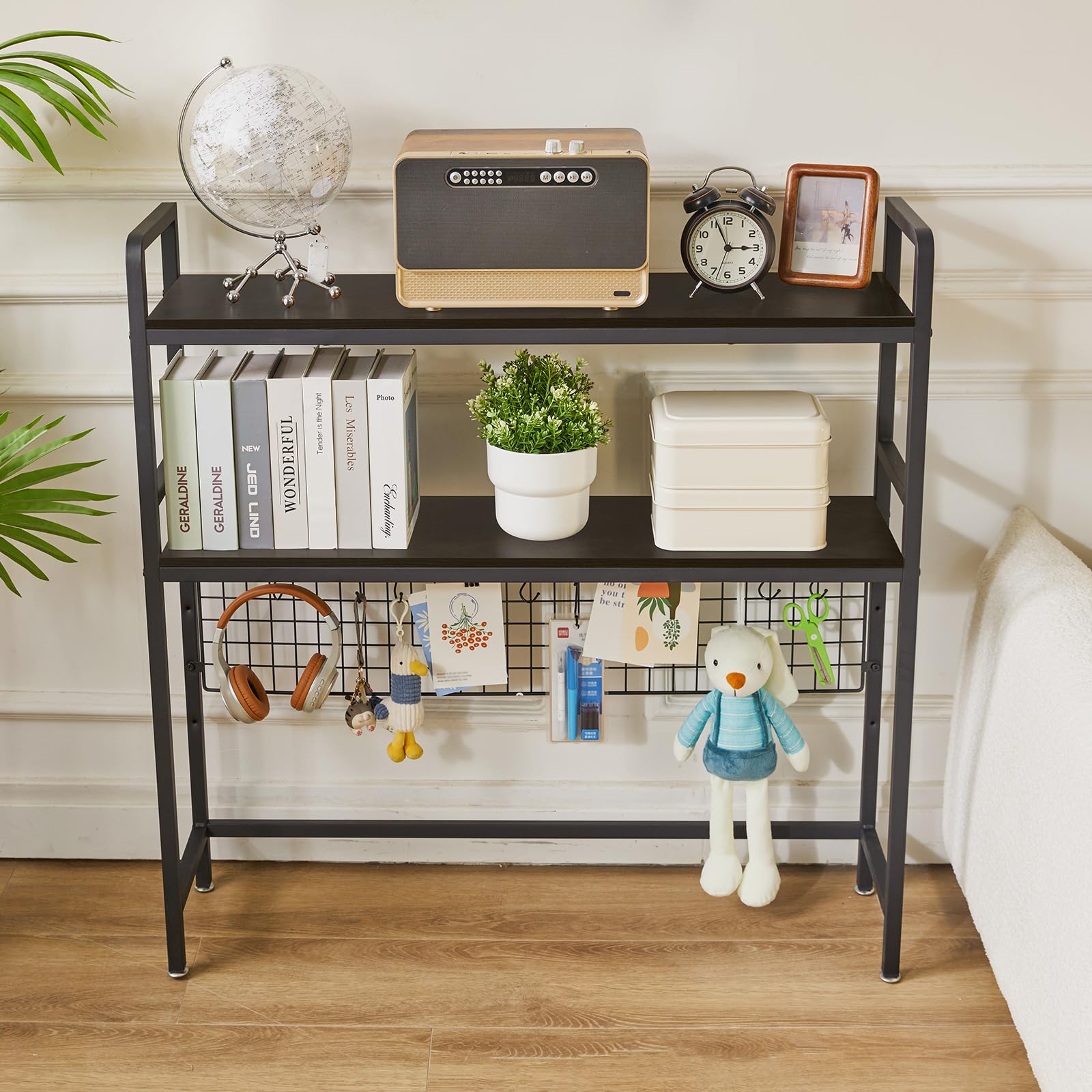 IBUYKE Libreria da scrivania per computer a 2 ripiani da 95 cm, multiuso, in legno, libreria per computer con ripiano regolabile, organizer da scrivania per ufficio, casa, dormitorio, nero, TMZ003B