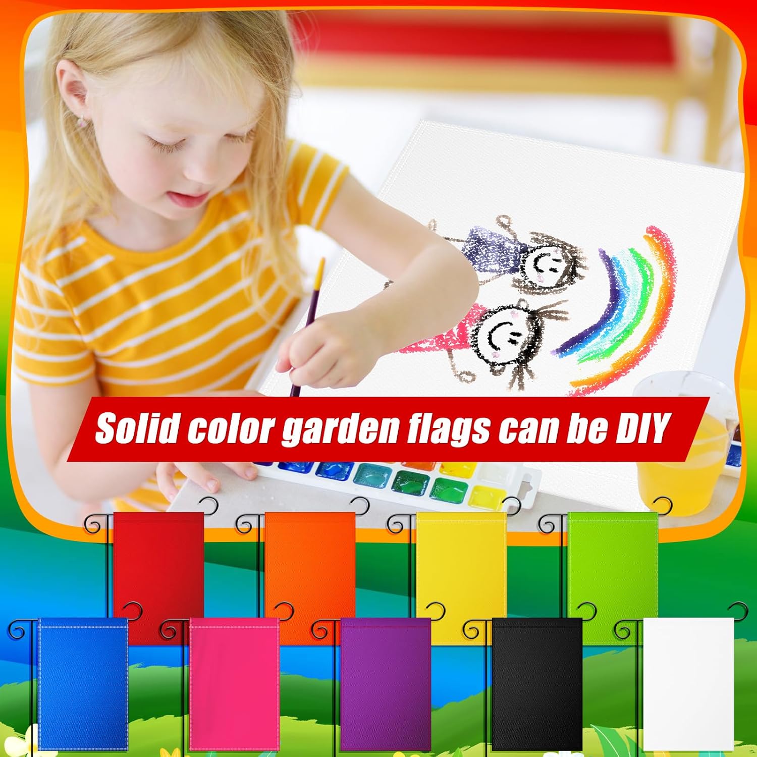 Mixweer 9 Pack 2 x 3 ft Solid Color Flags Multicolor Set Color Flag Plain DIY 150d Polyester Banner with Grommets for Outdoor Lawn DIY Garden Backyard Playground Decor