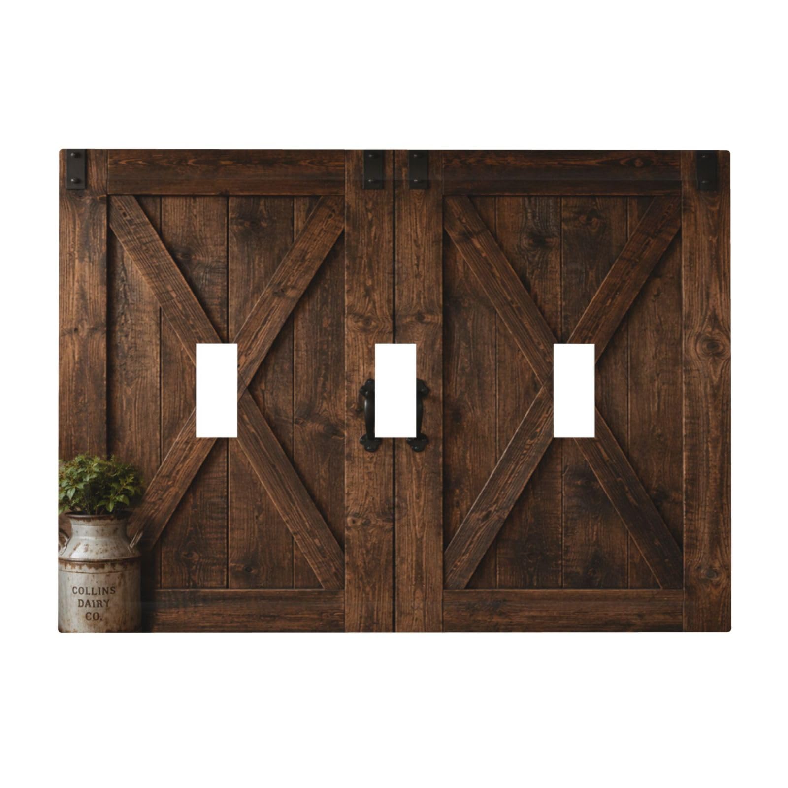 Dwbguo Decorative Light Switch Plate Covers Farmhouse Rustic Barn Door Print 3 Gang Artistic Wall Plate Unique Vintage Dark Brown Wood Wooden Grain Triple Toggle Light Switch Covers Home Decor