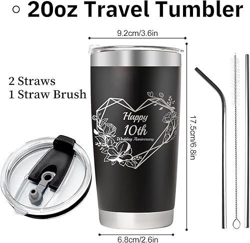 Miniatura 4 de Vaso personalizado con texto 9 diseños, 10 colores, vaso de viaje aislado al vacío con tapa y pajilla, regalo de agradecimiento personalizado de