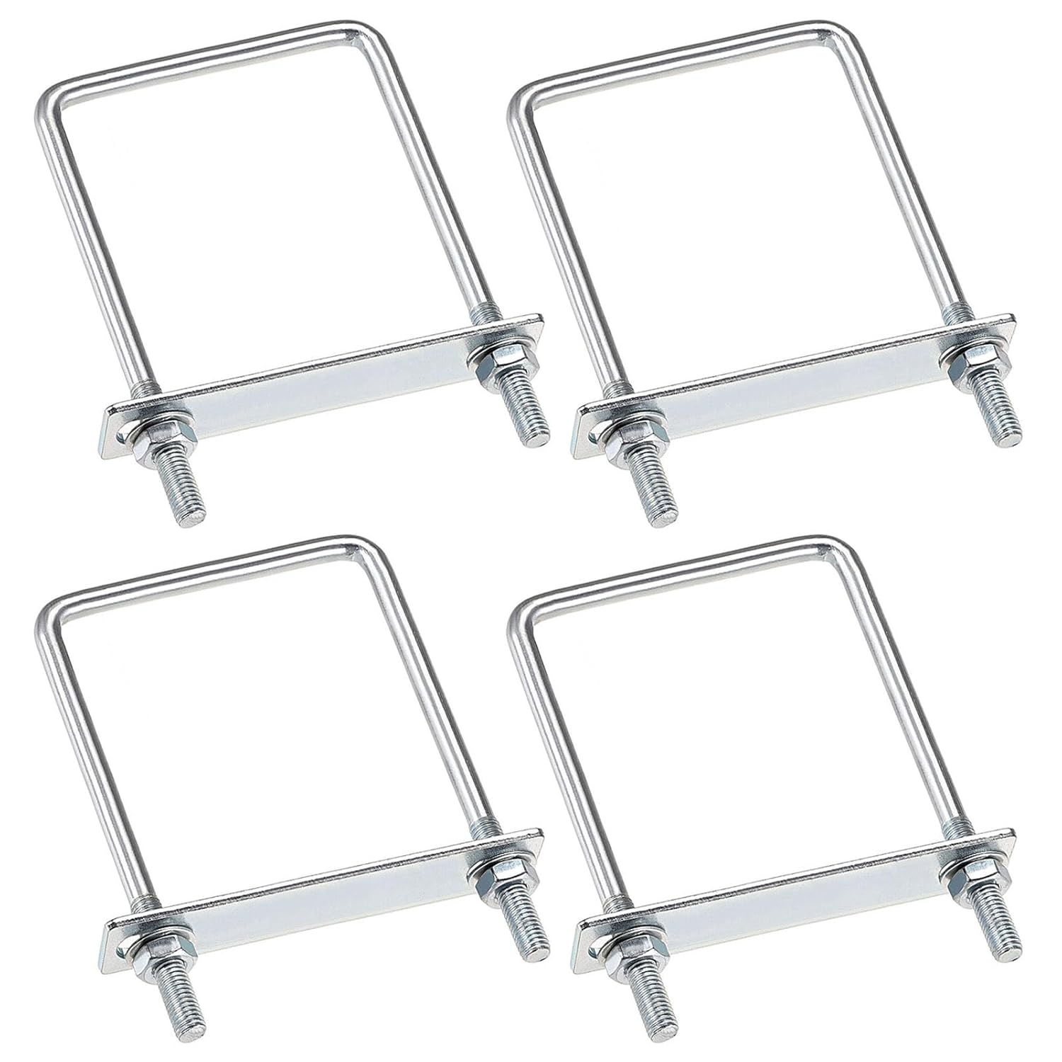 TA-VIGOR 4 Sets M8 Square U Bolts, 80mm Inner Width 130mm Length Steel U Bolts with Nut, Plate, Washer for Attaching Pipe, Conduit, Cable, Tube, Brackets, Boat and Trailer