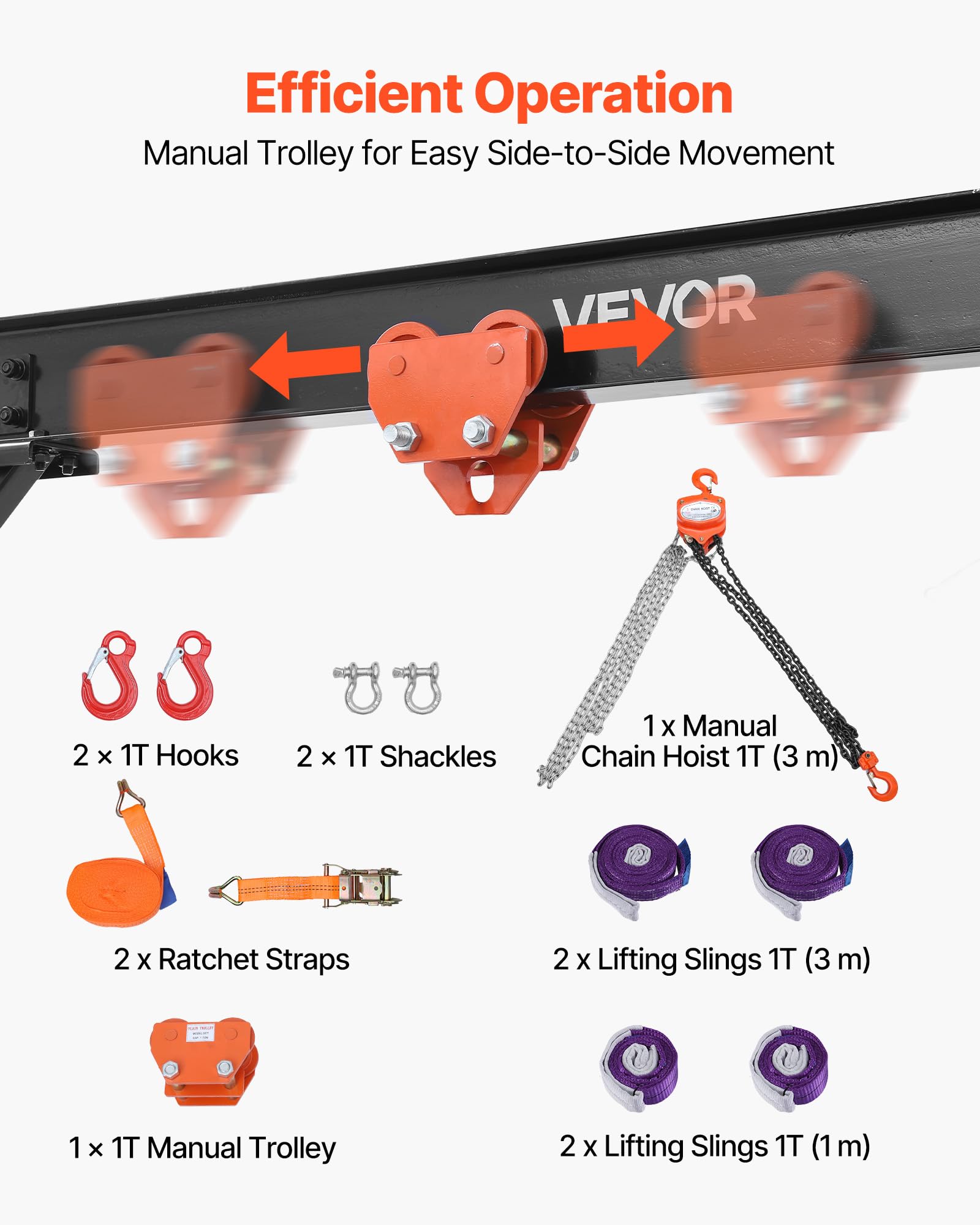 VEVOR Mobiler Portalkran mit 997,9kg Tragkraft, 243-363cm Höhenverstellbarer Ladekran aus Stahl, Werkstattkran mit Manueller Laufkatze Kettenzug & 360° Feststellrollen, Lastkran für Lager Werkstatt