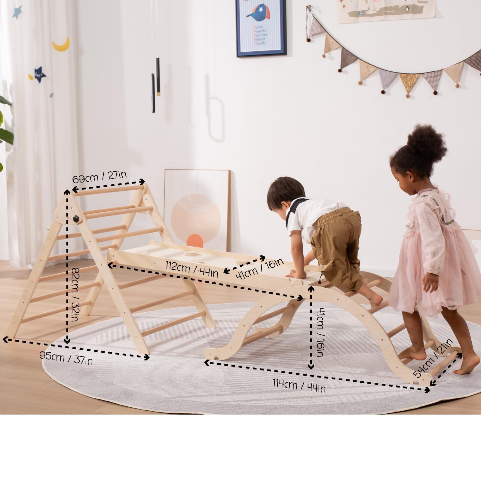 Giant bean Montessori Klettergerüst Vielseitiges Indoor-Klettergerüst 7-in-1 aus Holz – fördert Motorik & Spielspaß für Kinder ab 1 Jahr Kinder Klettergerüst (L)