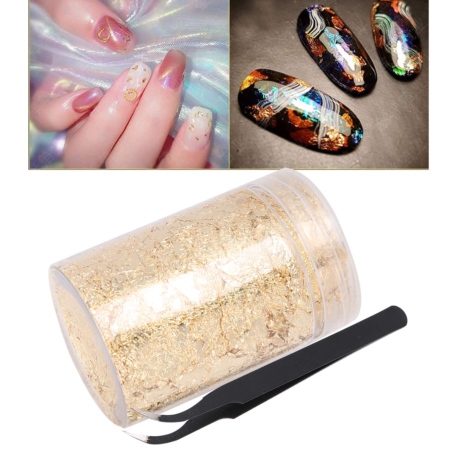 Buachois Foglia Oro Decorazione,10g Set di Scaglie di Resina per Doratura, Scaglie di Lamina Oro con Pinzette per Dipingere Arte della Resina Statua Dorata Nail