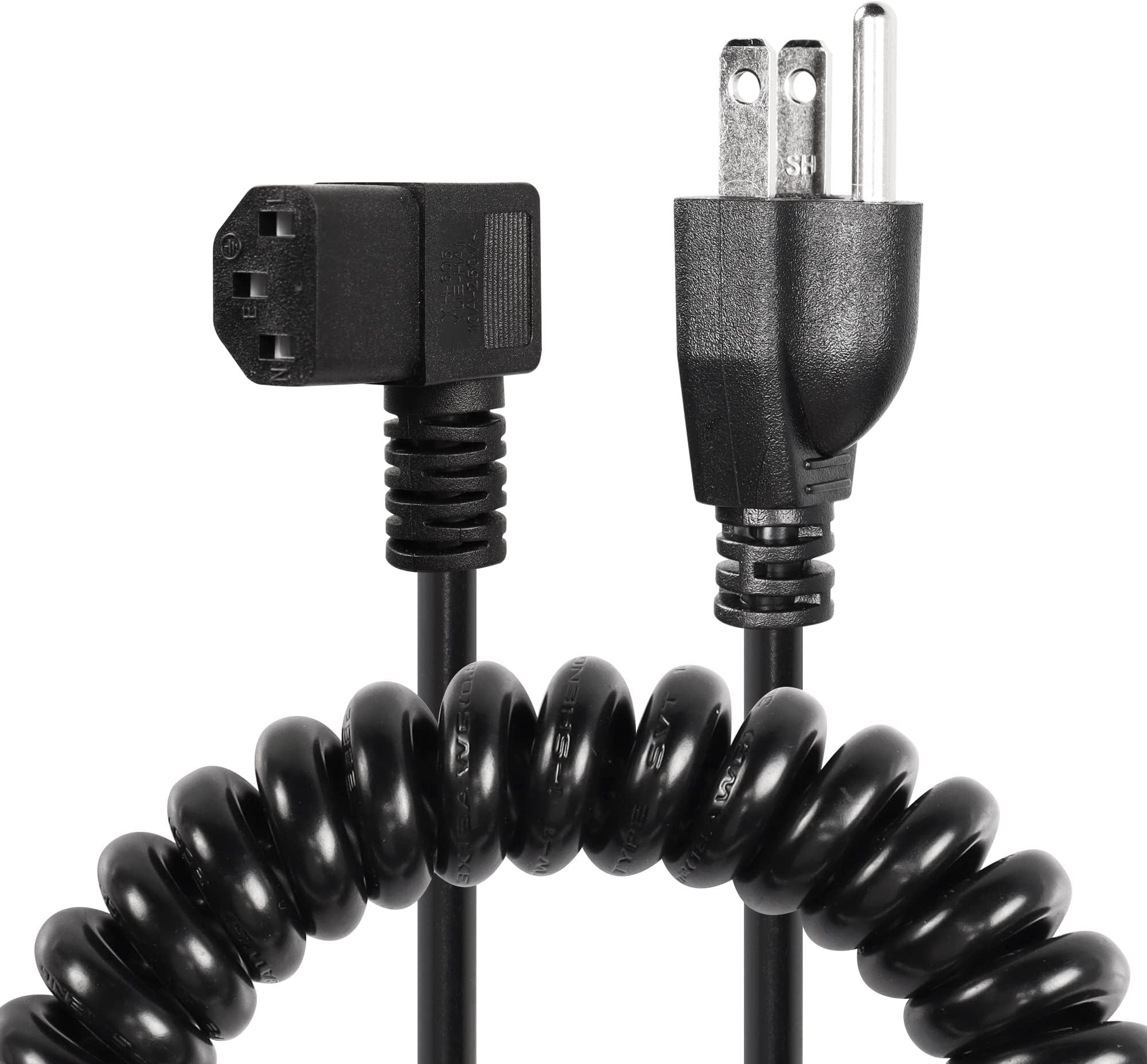 SinLoon 3 Prong Coiled Spiral Power Cable for Computer Plasma TV Printer Monitor AC Adapter (Black Left)