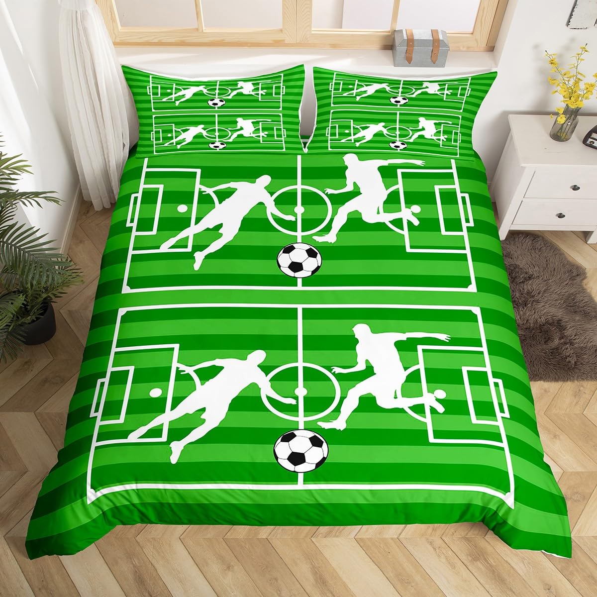 Homemissing Children'S Football Bedding Set Football Sports Bedding Set Youth Boys Athletes Sports Theme Down Duvet Set Single Football Field Printed Bedding Set，Soft