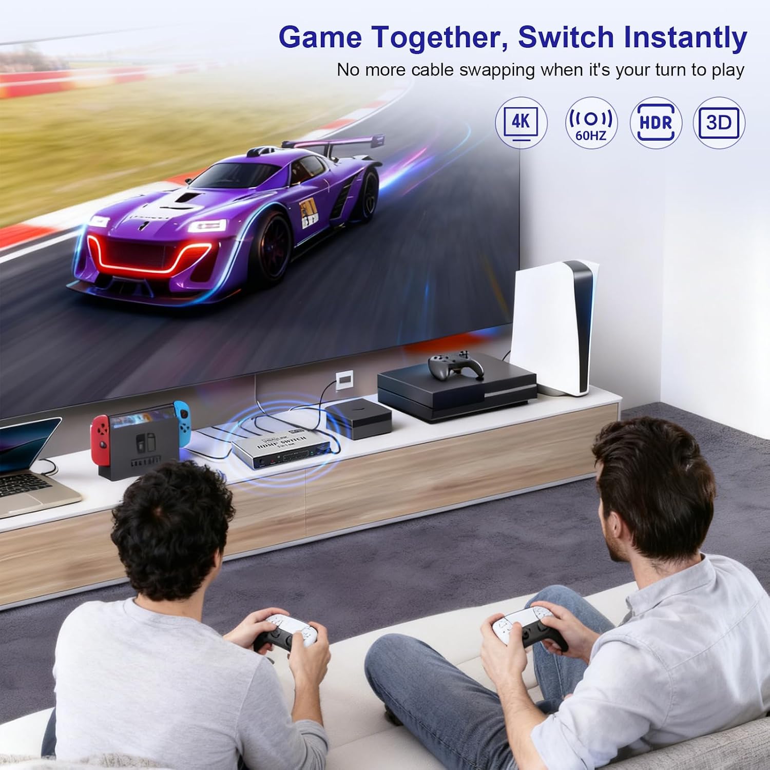 HDMI Switch 5 in 1 Out 4K 60Hz, HBAVLINK 5 Port HDMI Switcher Selector with Remote & Manual Switch, Support Dolby Atmos/Vision, HDR, CEC, Compatible with PS5/4/3, Xbox, Fire TV, Apple TV, Roku