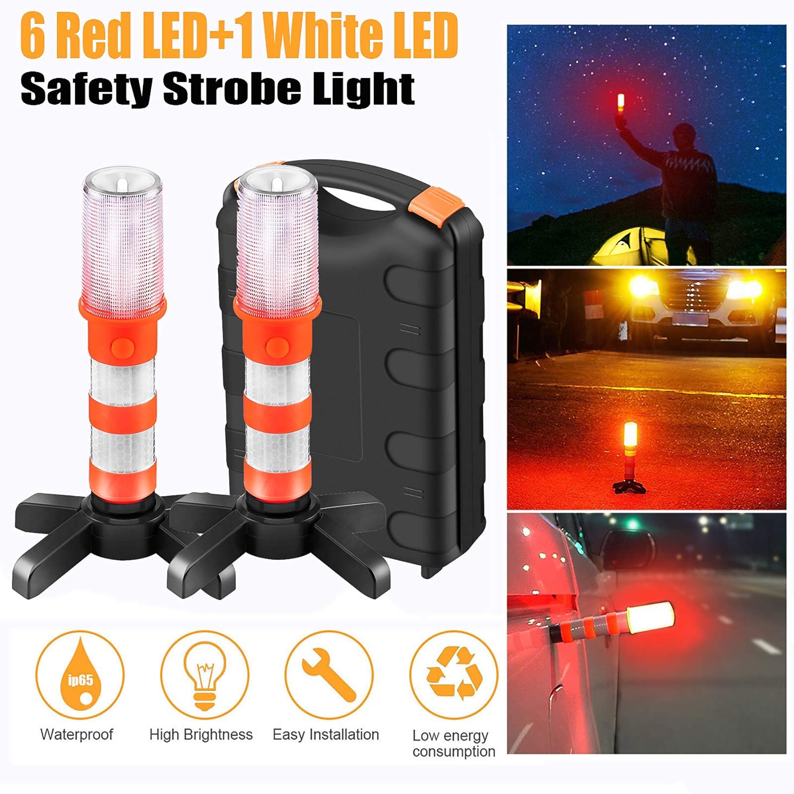 Set di luci di emergenza a LED, luce rossa per autostrada, luce di sicurezza, lampada da campeggio, alternativa al triangolo di sicurezza, 2 luci (4 pezzi)