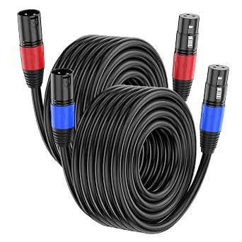 XLR Cable 25ft 2 Packs - Premium Balanced Microphone Cable with 3-Pin XLR Male to Female Mic Speaker Cable, Black, Pure Copper and Plated Conductors, PVC Jacket