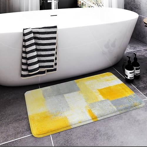 Miniatura 2 de Britimes Alfombra de baño antideslizante para baño, antideslizante, diseño geométrico de graffiti, color amarillo y gris, tapete decorativo de 18 x
