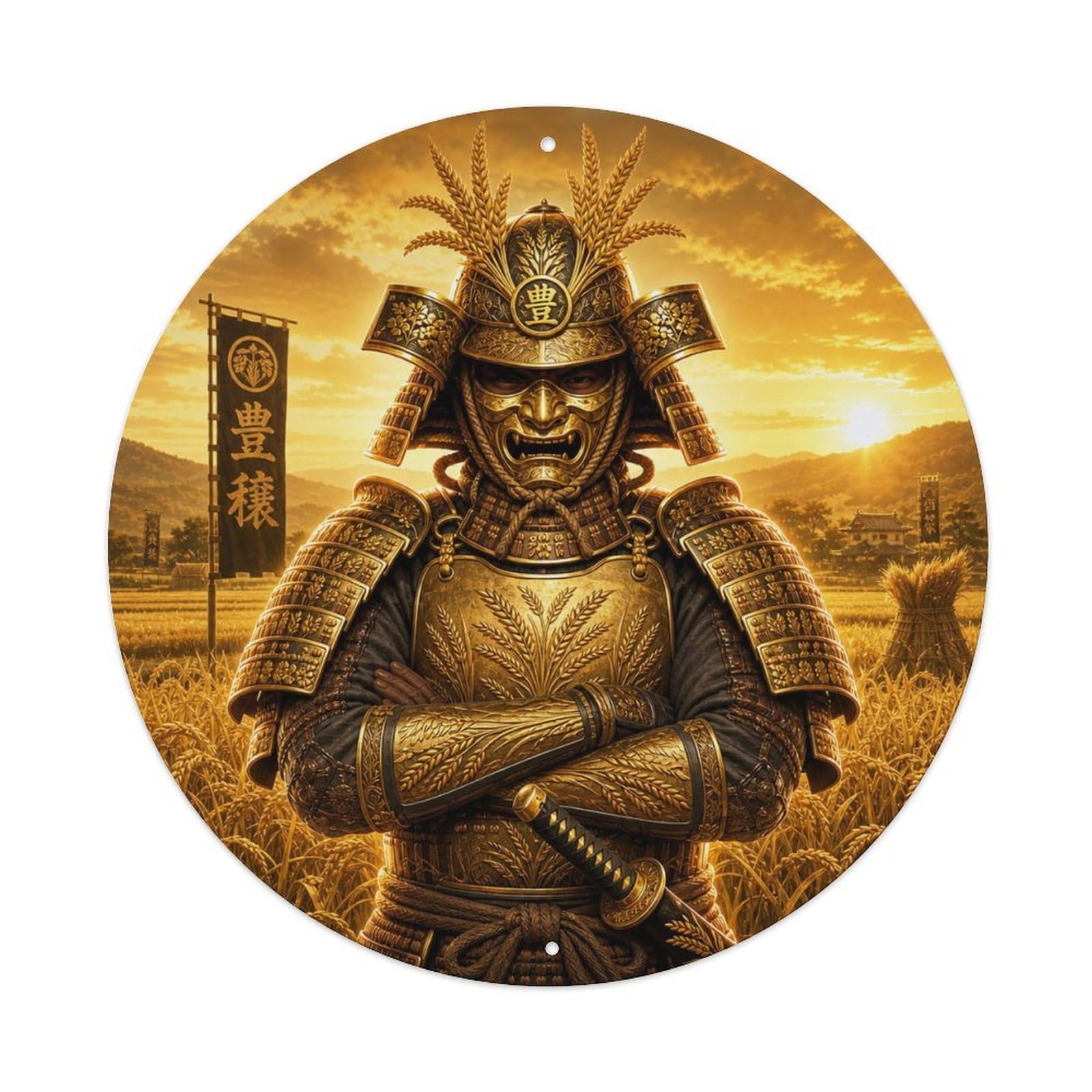 Okngb Style Shadow Gold Harvest Crossed Arms Authority Katana Badge Metal Tin Sign Plaque Wall Decor For Cafe, Man Cave, Club Bar, Office, Home Garden Round Metal Poster 8X8inch