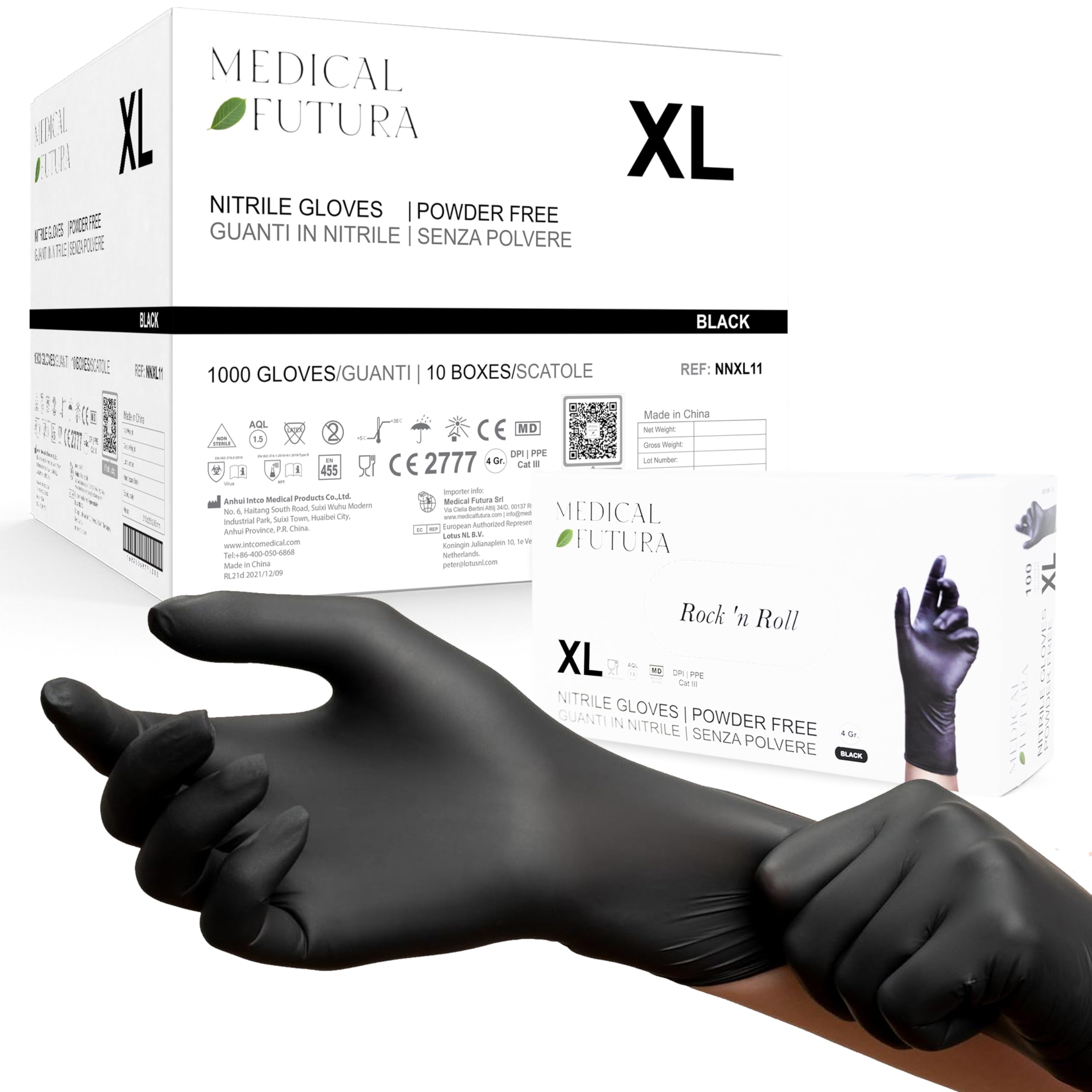 1000 Nitrilhandschuhe XL Schwarz Einweghandschuhe Anallergisch 4.5g, Puderfrei, Latexfrei, Für Kosmetiker, Tätowierer, Werkstätten, Lebensmittelverarbeitung (XL, Schwarz)