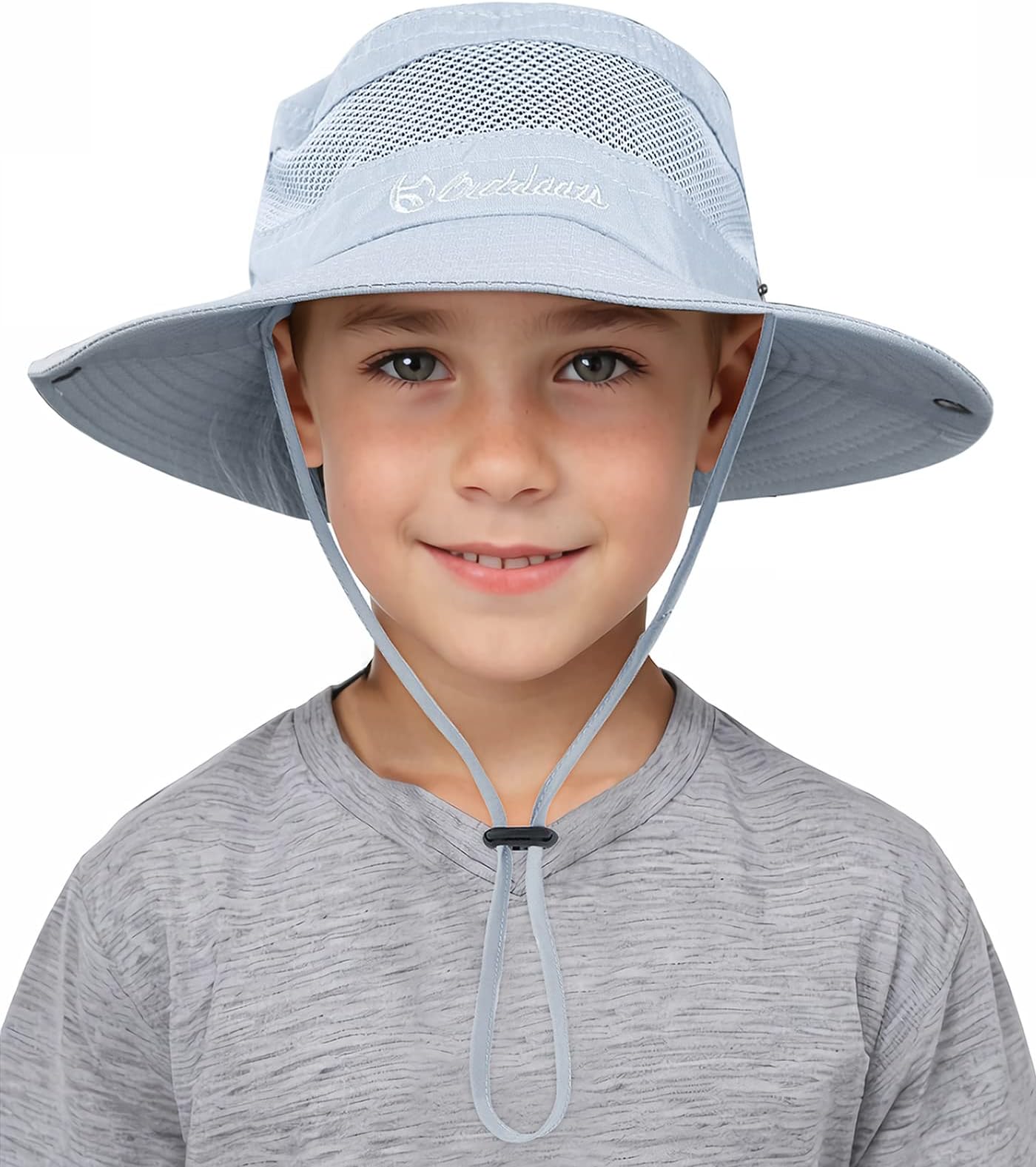 DurioBaby Children's Sun Hat with Chin Strap, Baby Children's Fishing Hat with Neck Protection, Children's Hat, Breathable Sun Protection, Cotton Sun Hat for Boys, lightgrey, 4-8 Years