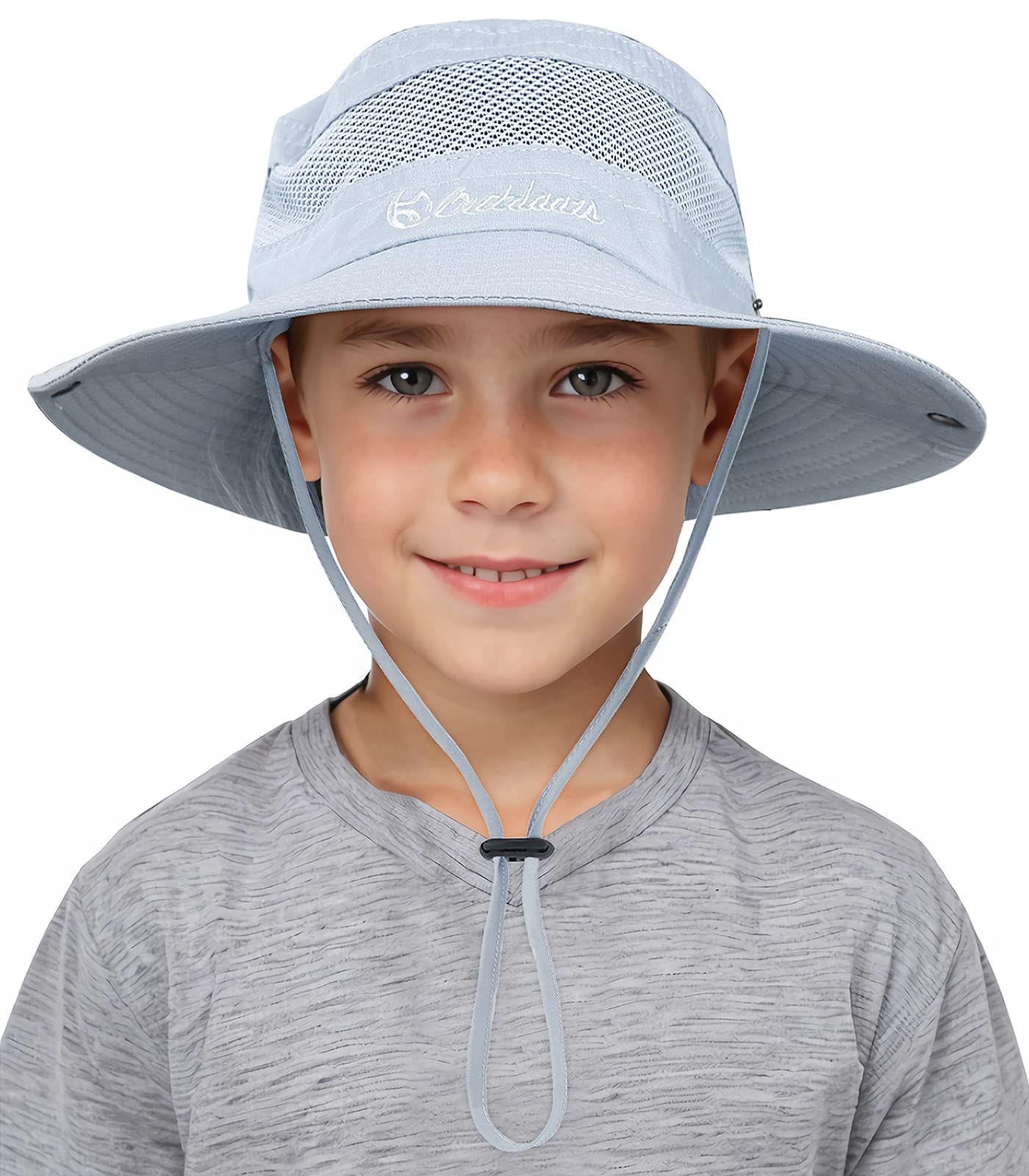 DurioBaby Children's Sun Hat with Chin Strap, Baby Children's Fishing Hat with Neck Protection, Children's Hat, Breathable Sun Protection, Cotton Sun Hat for Boys, lightgrey, 4-8 Years