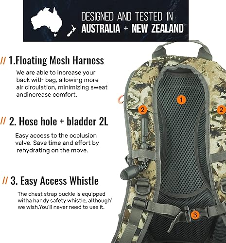 Miniatura 4 de SPIKA Mochila de caza de camuflaje y verde, bolsas militares tácticas, mochila impermeable para cinturón extraíble de cadera de 25 litros