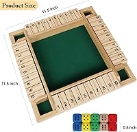 Vista 2 de GOTHINK Juego de dados Shut The Box para 1-4 jugadores, mesa de madera de 11.5 pulgadas con 10 dados - Habilidades matemáticas y de decisión
