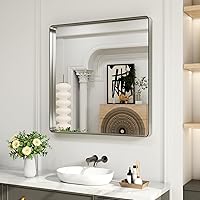 Vista 111 de LOAAO - Espejo de baño con marco de metal negro de 24x36 pulgadas, espejo rectangular redondeado para pared, espejo mate de tocador de baño