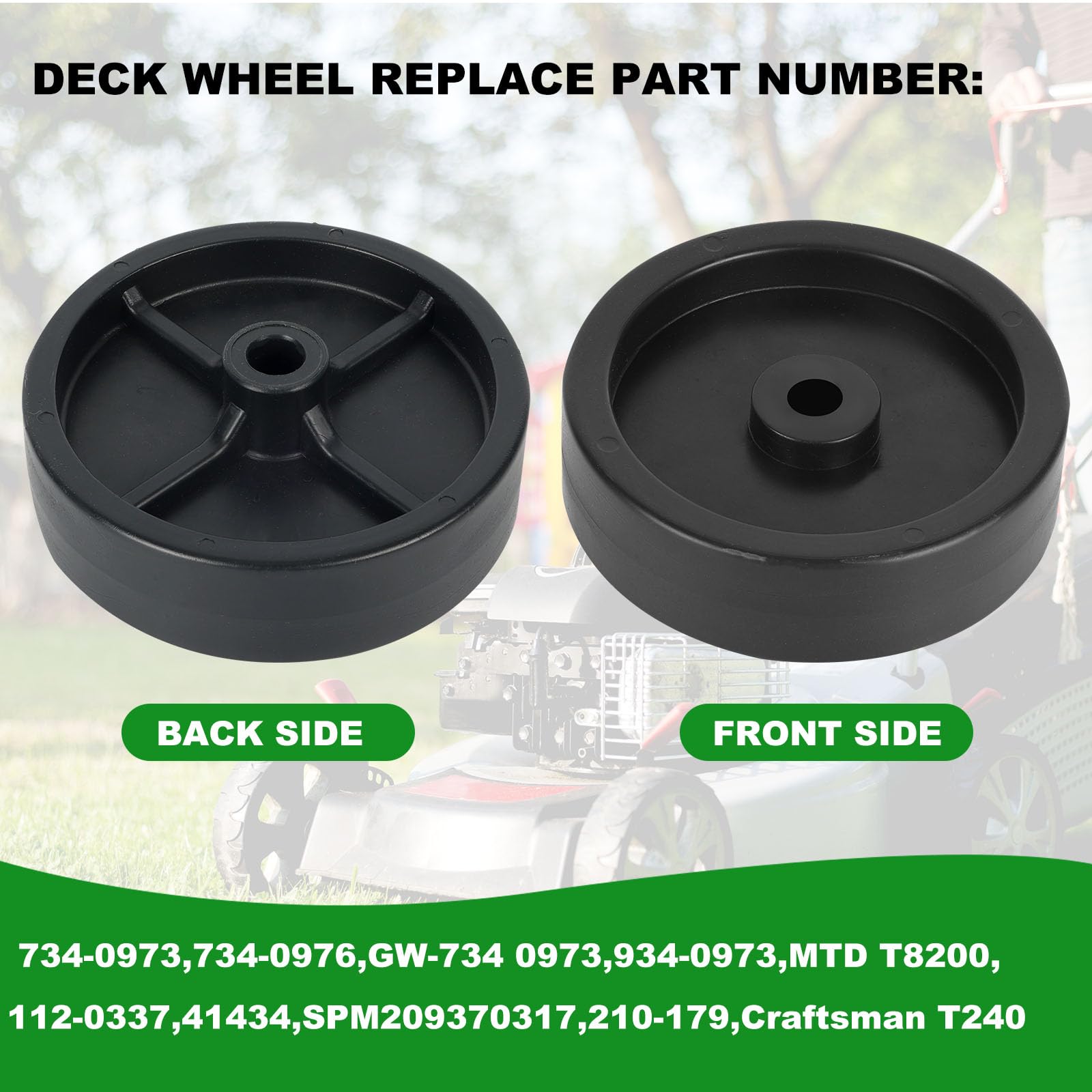 Paquete de 4 kits de rueda y pernos para cortacésped 734-0973 sustituye a la rueda de rodillo de cubierta MTD de 46 pulgadas, 42 pulgadas, 40 pulgadas, 38 pulgadas, Cub Cadet XT1-LT42 XT2-LX46 LTX1045