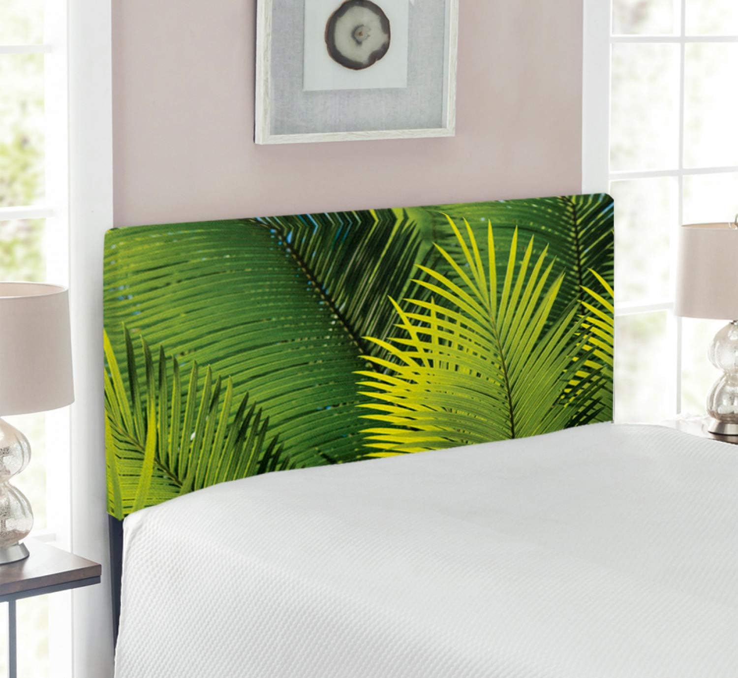Lunarable Palm Tree Headboard, Fresh Tree Leaves Evergreen