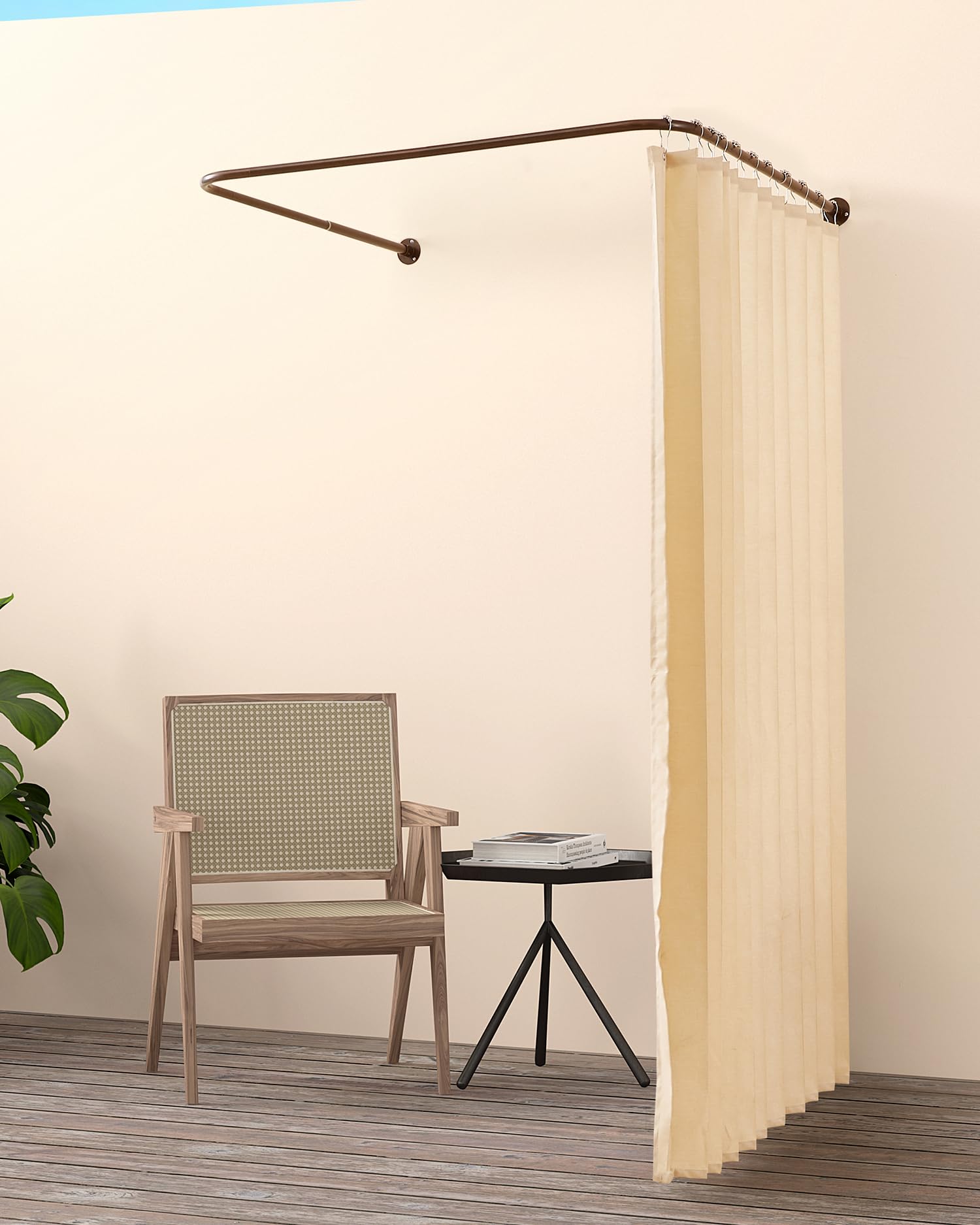 Barra Cortina Ducha en Forma de U, [Ambos Lados: 60 cm - 132 cm, Centro: 76,2 cm - 117 cm] Poste de Cortina de Esquina de Ducha Exterior Ajustable para Baños con 12 Ganchos y Soportes de Techo