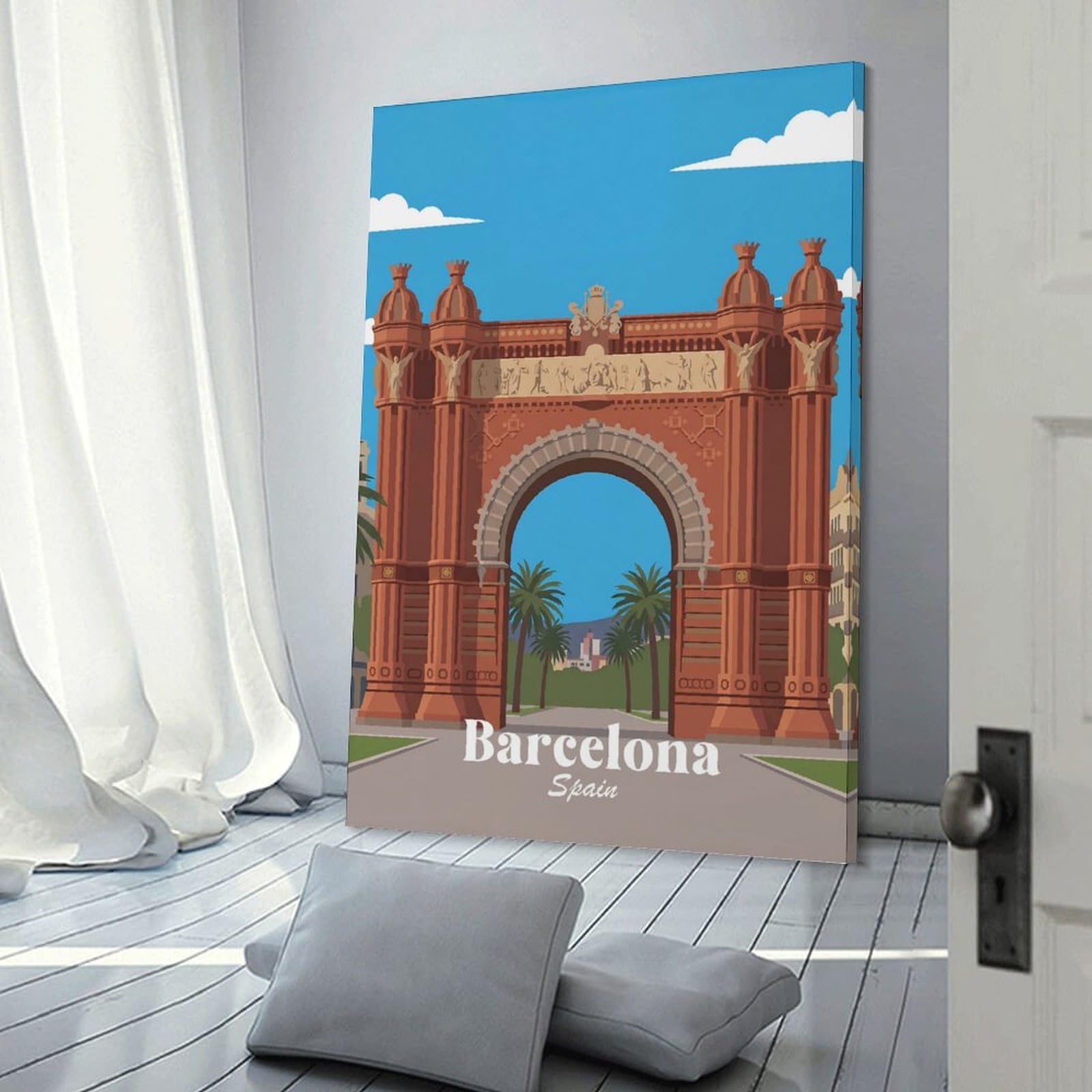 Junmoney Frame-Style-21 Arc De Triomf Barcelona Wall Picture Print, 24X36inch(60X90cm), For Gallery Wall Decor And Room Displays, A Versatile Canvas Print For Layering