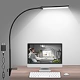 ShineTech LED Desk lamp with Clamp, 5000K Daylight White 11 Brightness Level Eye-Caring Clip Lights for Home Office, USB Adapter, Black