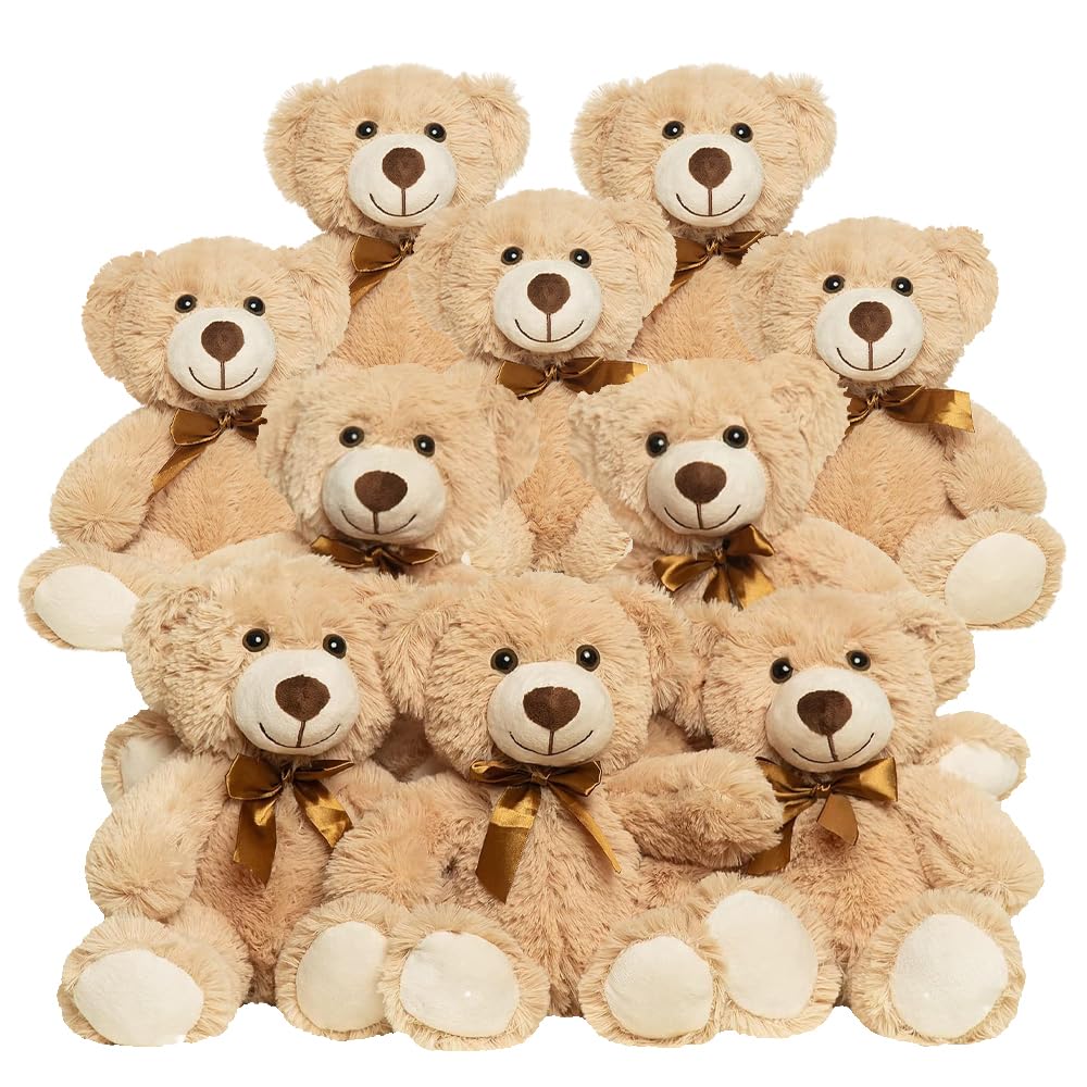 Teddybär gefülltes Tier Plüschtier Geschenk für Kind Freundin, 13.5 Zoll gefüllte Bären für Weihnachten Valentinstag Geburtstag Hochzeitsfeier (Khaki, 10 Pcs)