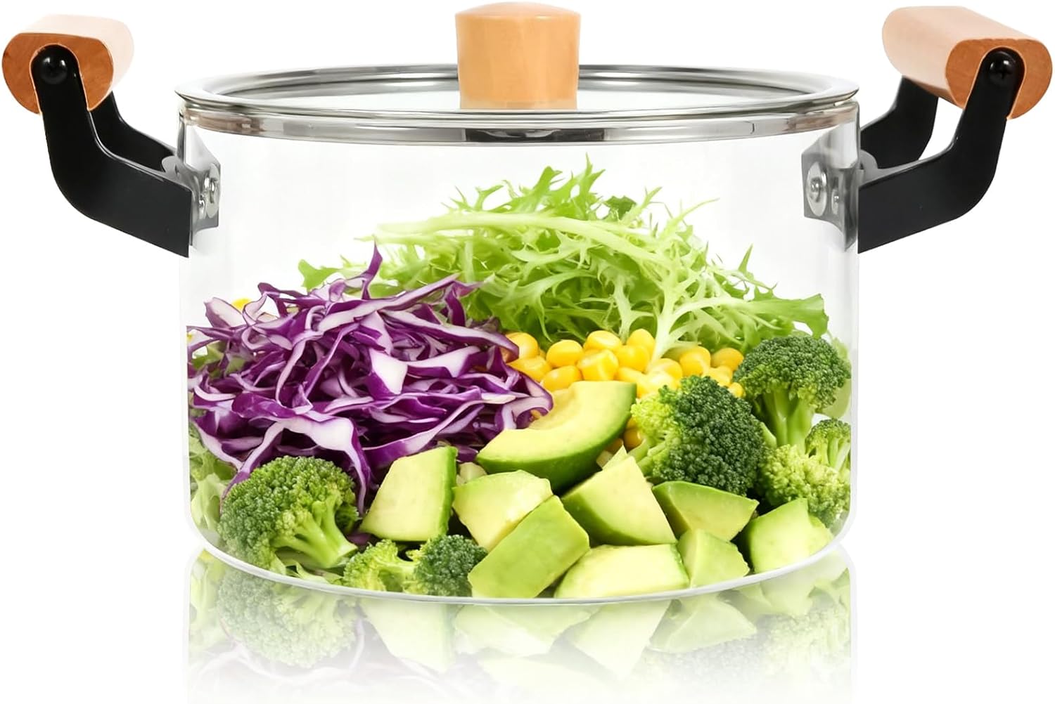 3L Simmer Pot Heat Resistant Glass Cooking Pot Clear Cook Pot Glass Saucepan Cookware with Cover and Wooden Handle for Stove for Potpourri, Noodle, Soup,Pasta, Milk,potatoes, vegetables